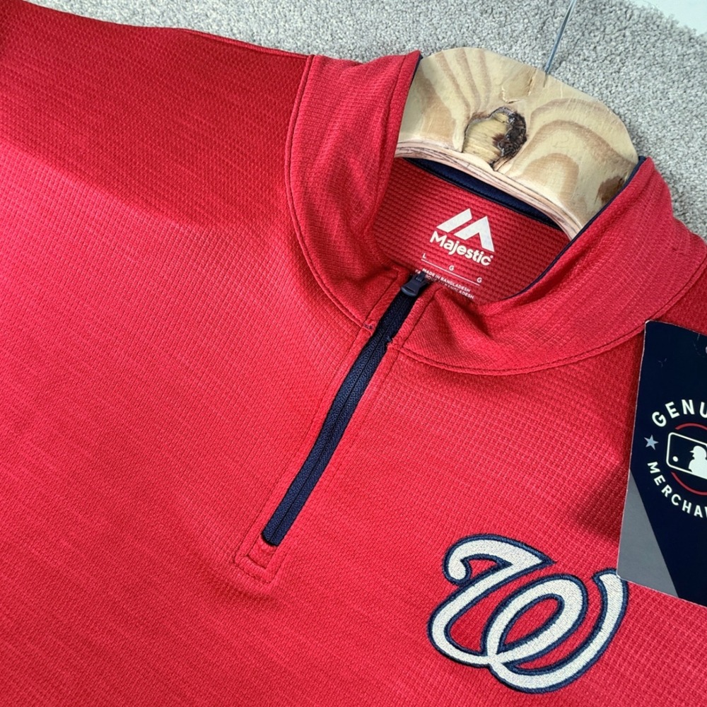 Majestic Pullover Mens L Red NWT Waffle Washington Nationals MLB 1/4 Zip Snag
